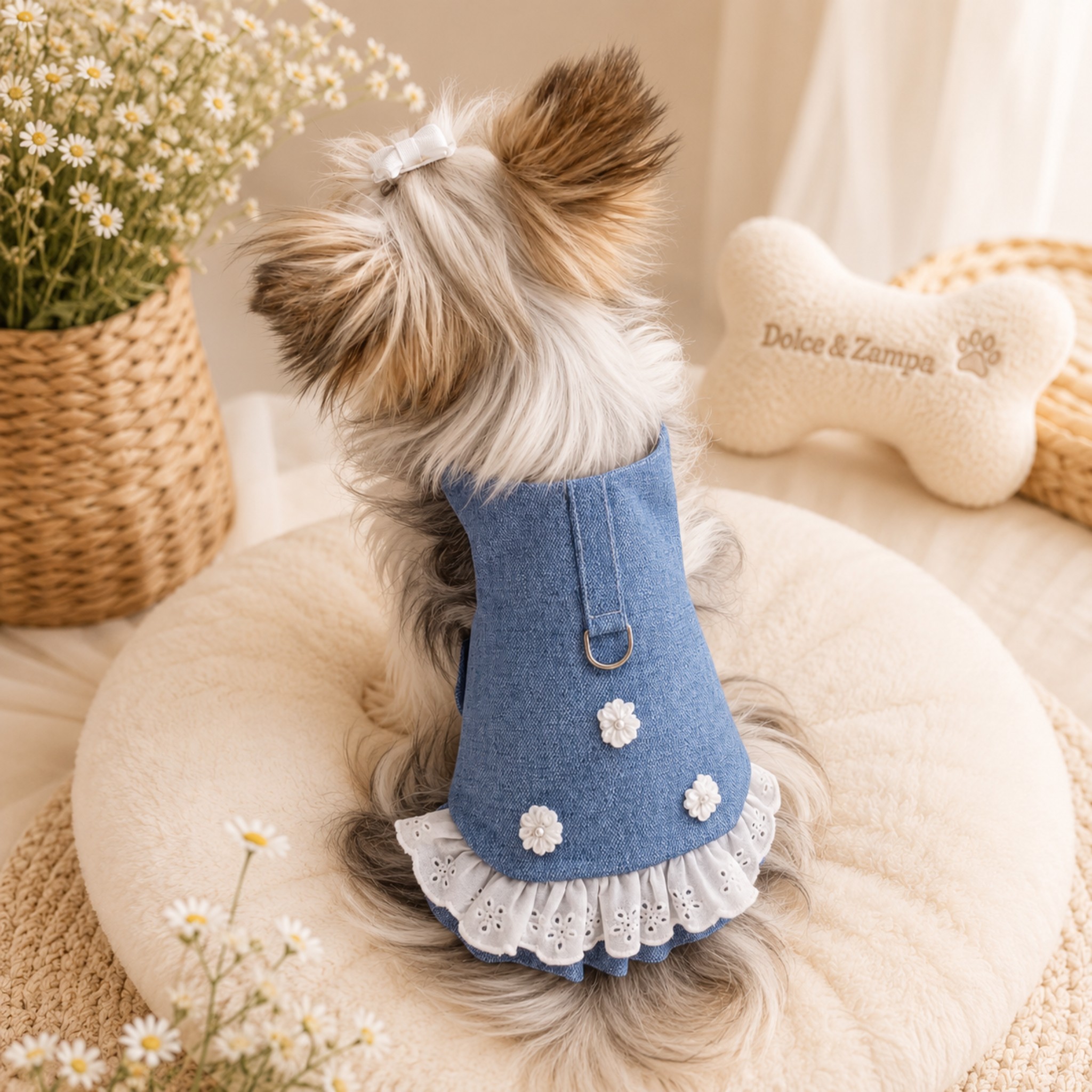 Pettorina per Cani Primavera Blue con Pizzo e Fiori
